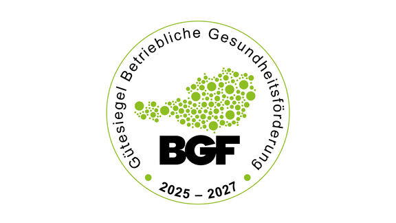 Auszeichnung mit der Aufschrift "Gütesiegel Betriebliche Gesundheitsförderung 2025-2027"